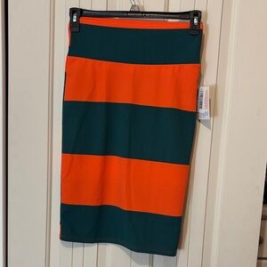 LuLaRoe Vibrant Orange and Green Striped Pencil Skirt